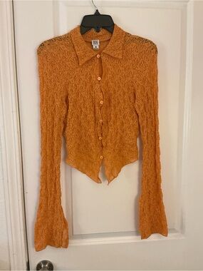 BDG Urban Outfitters Cut-Out Cropped Button Front Lace Top Orange Sz M